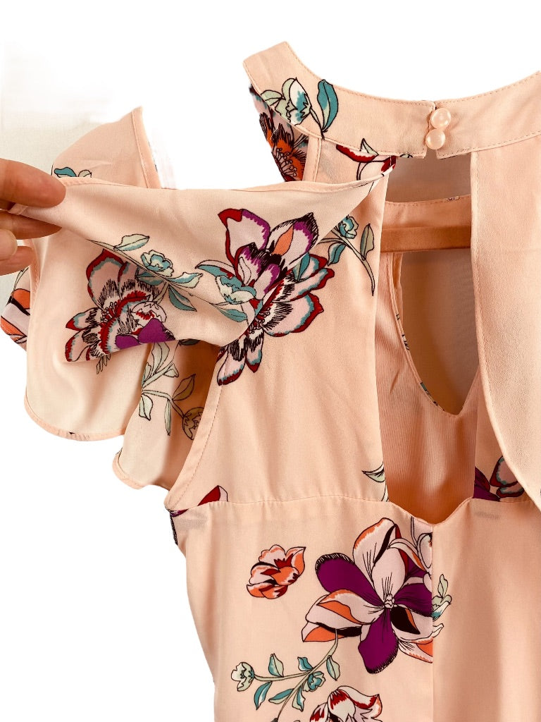 XS Candie's Pink Lined Cold Shoulder Halter Shift Dress Floral