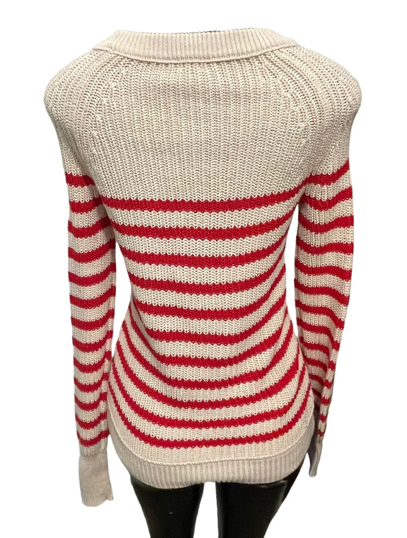 XS J. Crew Striped Knit Fitted Long Sleeve Cotton Womens Sweater 53198
