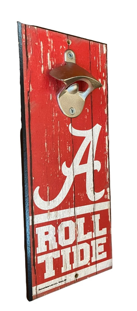 Alabama Crimson Tide Bottle Opener Wood Sign Wall Plaque Mount Bar New 5"x11" Wincraft
