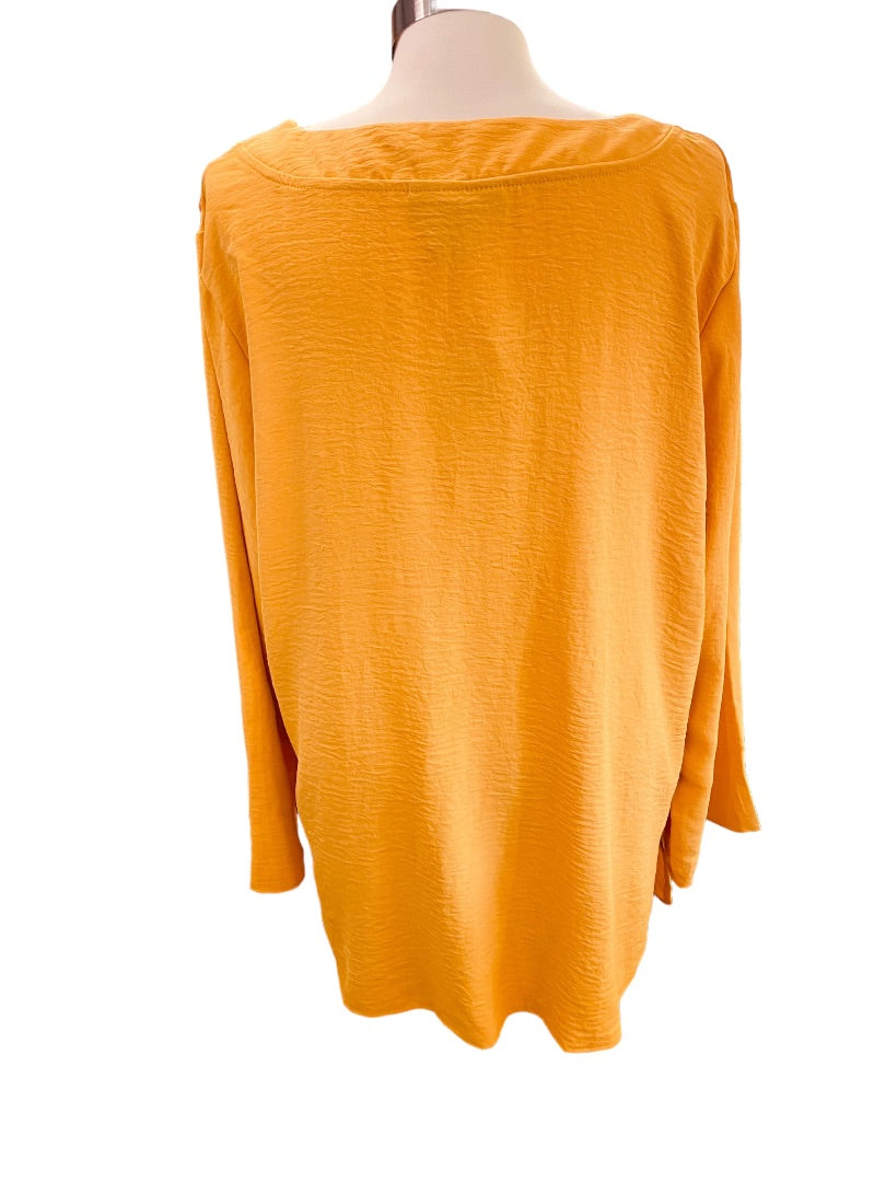 18/20 Asley Stewart Womens New Yellow Gold Crinkle V-Neck Pull Over Blouse Top