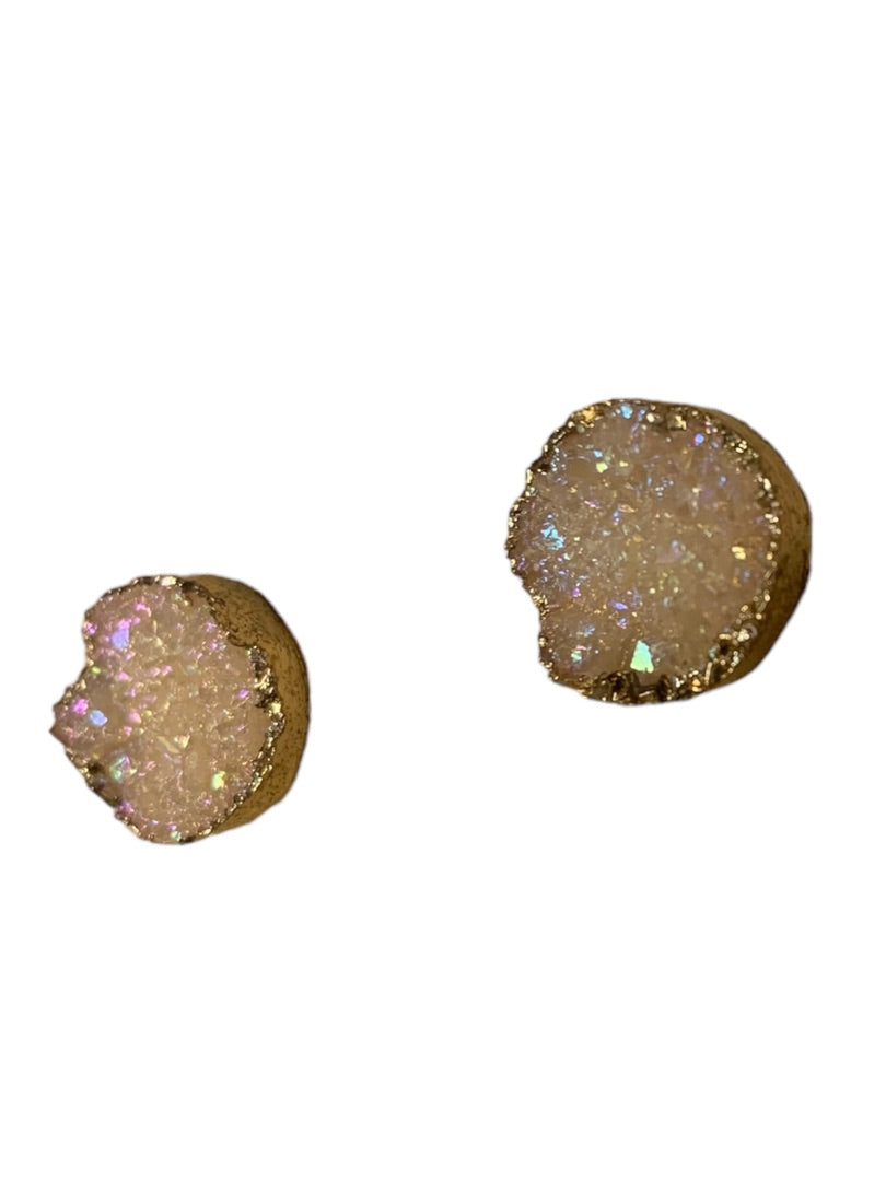 Blush Pink Stone Cluster Crystal Earrings Goldtone Trim Post Pierced .5" Diameter
