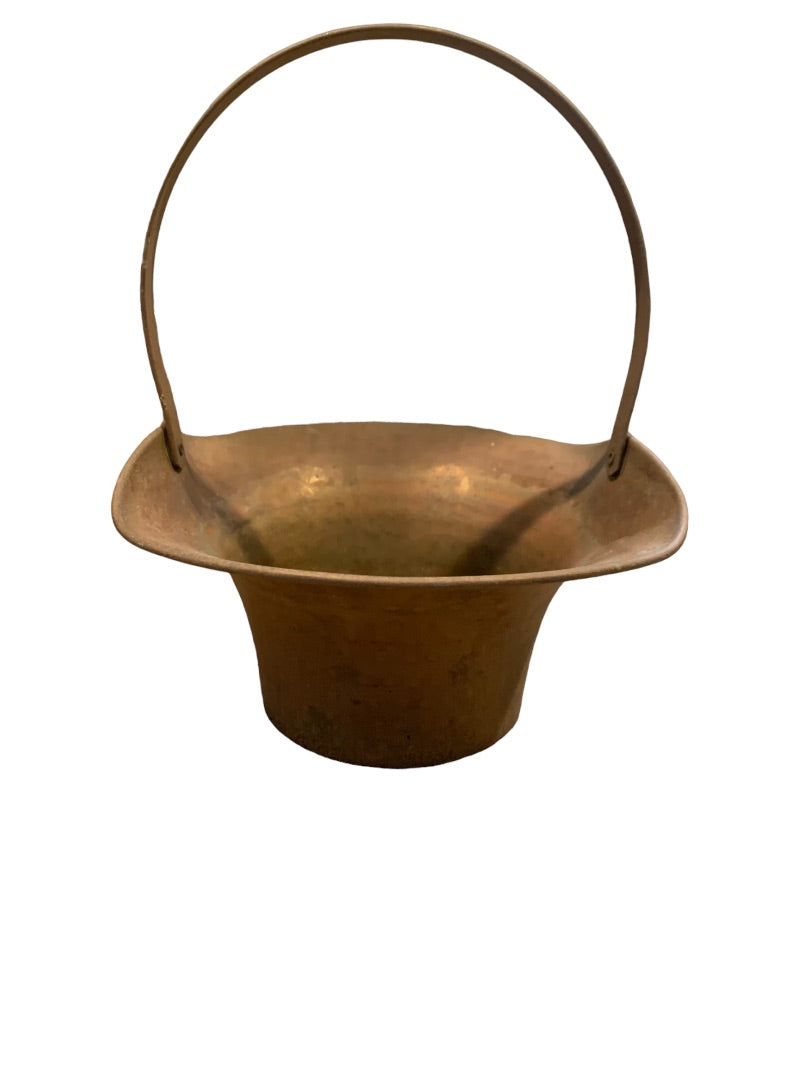 Vintage Brass Hammered Basket Planter Handle 8"h x 3.3" Base Diameter x 6" Diameter