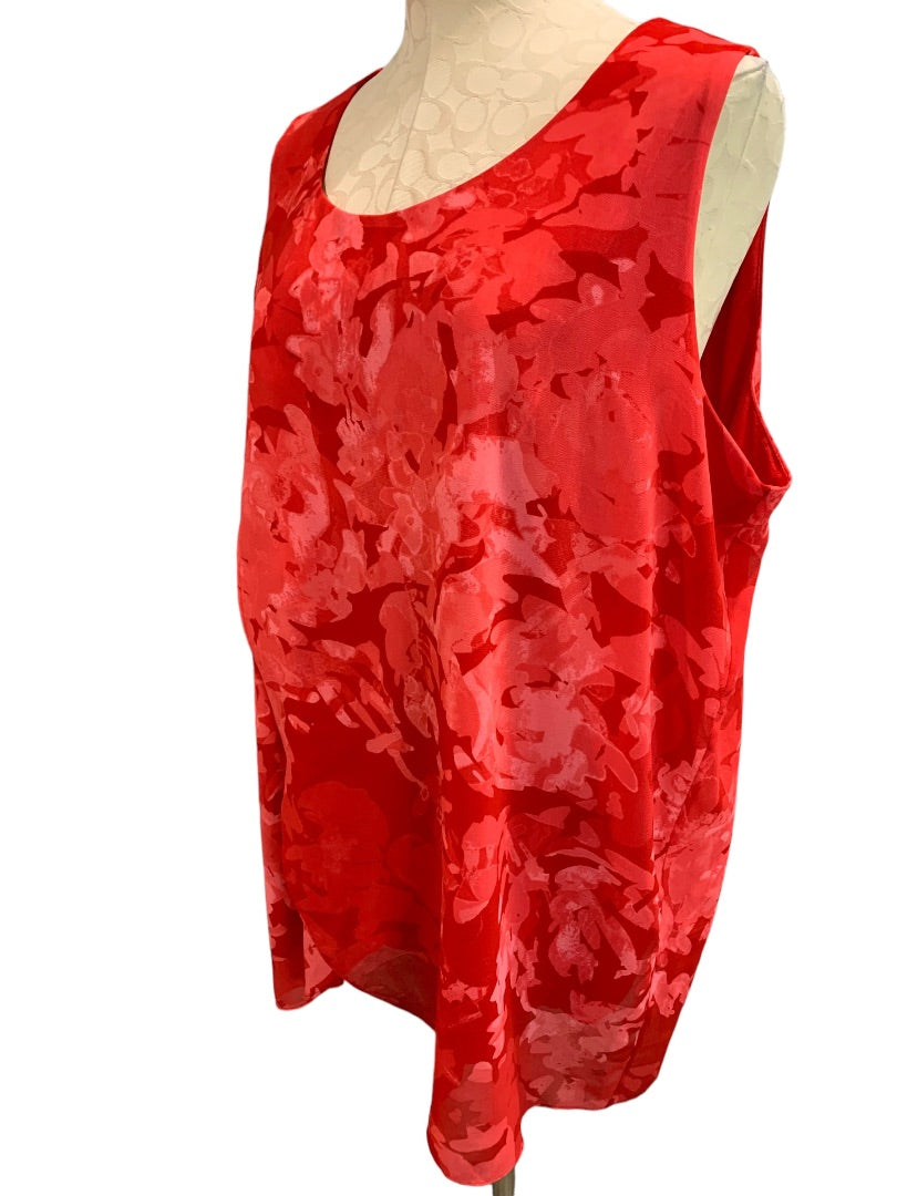 XL H by Halson Womens Red Sleeveless Pullover Lined Blouse Tunic Sleeveless Petal Front