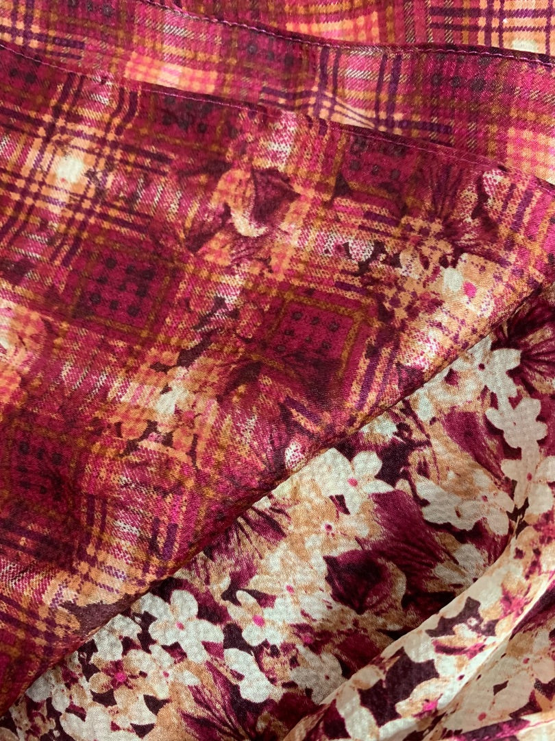 Vintage Echo Womens Silky Floral Plaid Scarf 60 x 9.5 Inches
