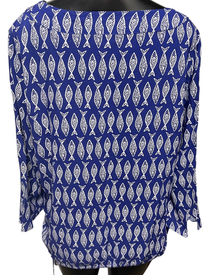 XL West Indies Womens Fish Print Pullover Blouse Shirt Bottom Drawstring