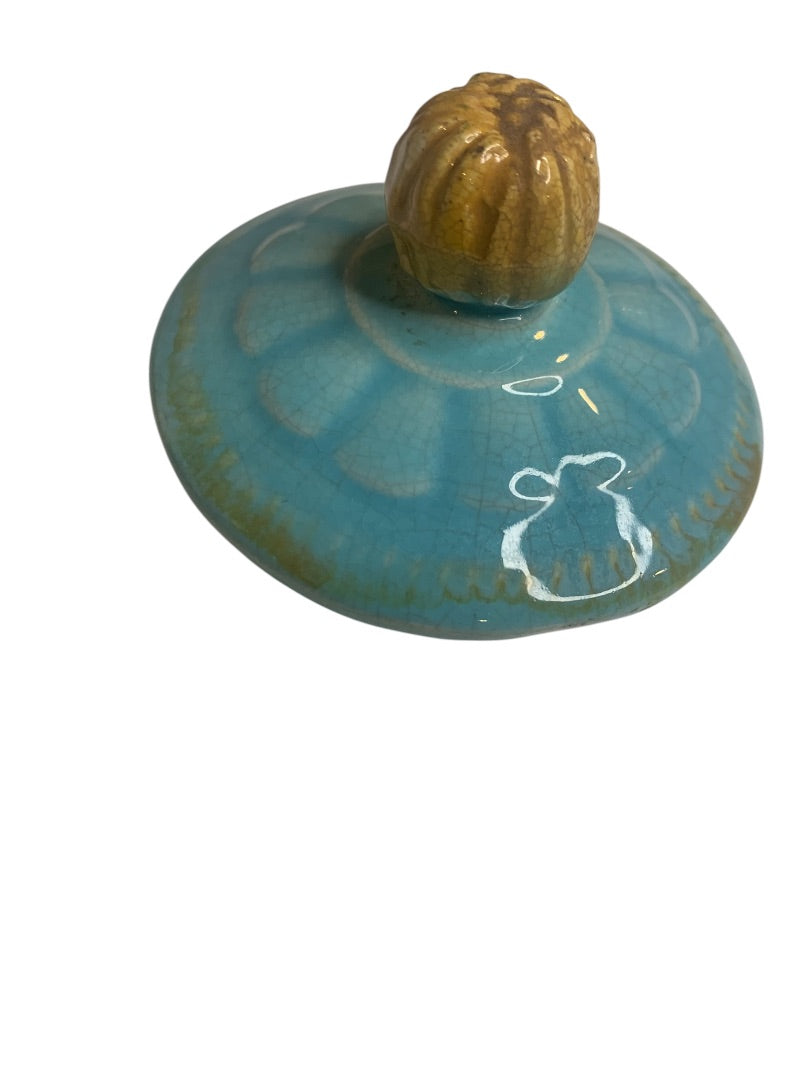 Majolica Water Pond Lily Lid 3 Inch Diameter Antique Pottery