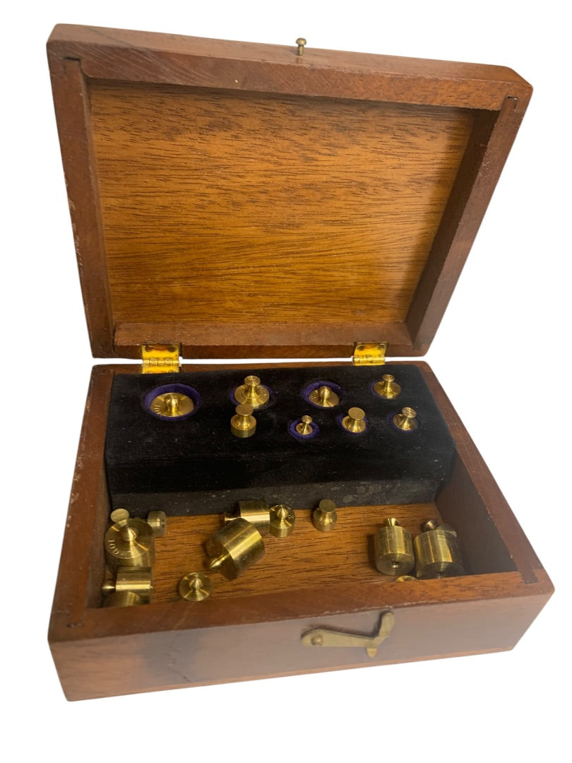 Vintage Lot of 25 Jewelers Weights in Wooden Box Apothecary Medical B