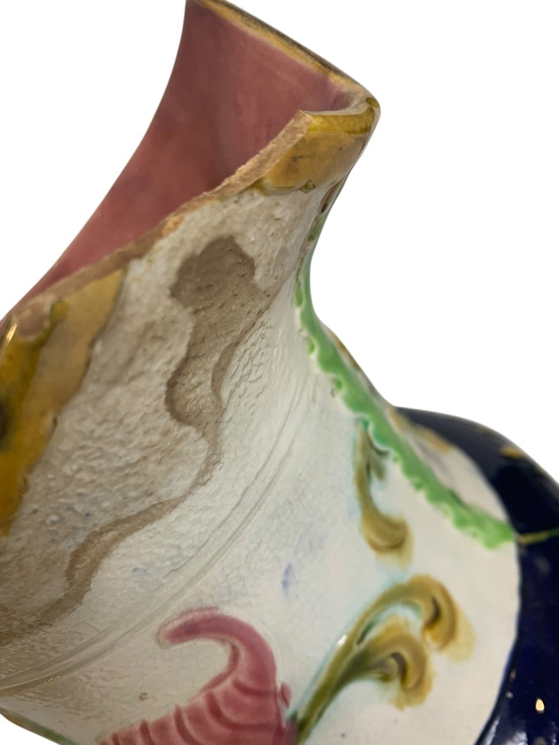 Wardle Signed Antique Majolica 7 Inch Pitcher Seashell Vibrant