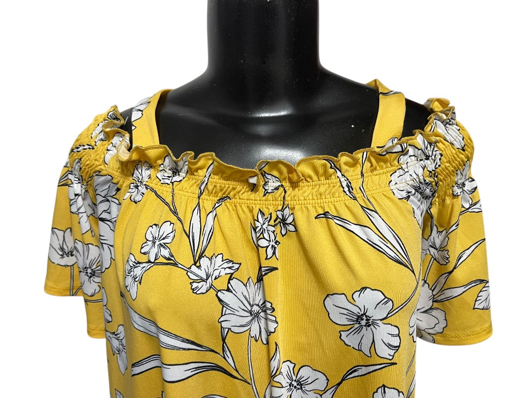 Large PerSeption Concept Floral Off Shoulder Womens Shirt Yellow
