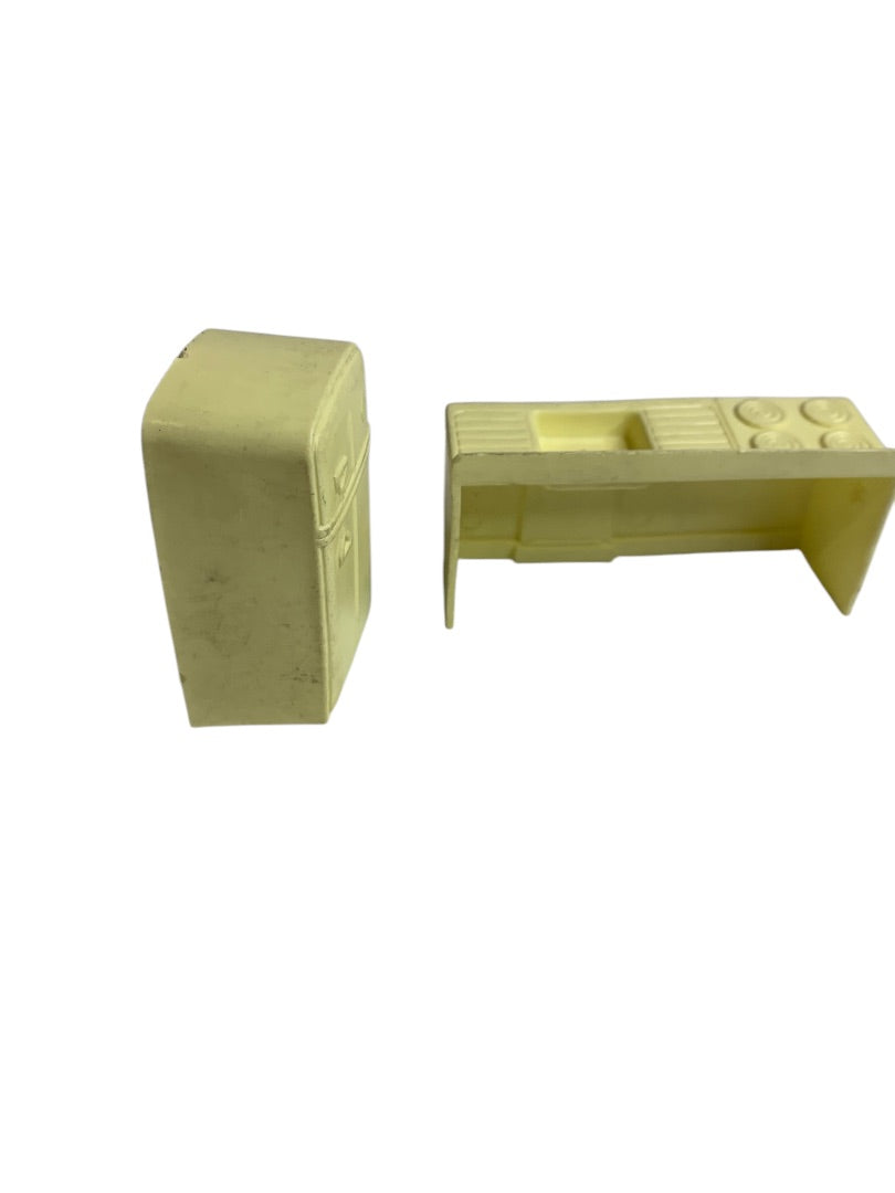 1950s Marx Miniature Dollhouse Yellow Plastic Kitchen Set 2 Piece