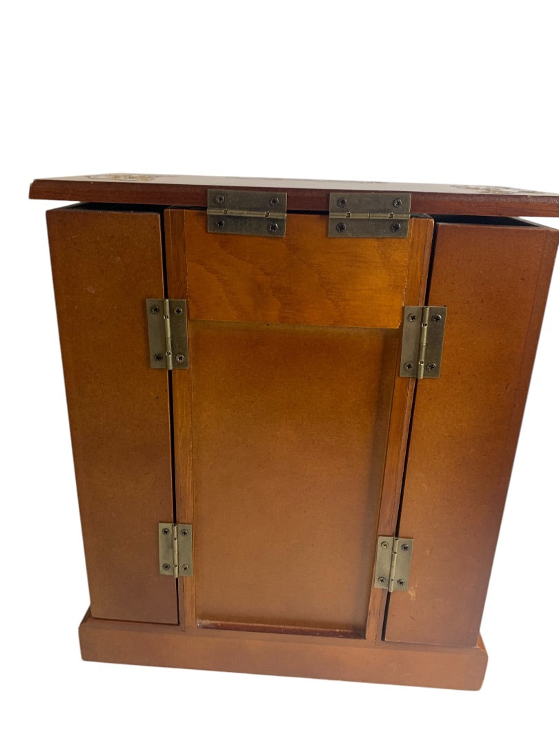 Tabletop Jewelry Armoire Brown Black Refinished 11"h x 9.5"l