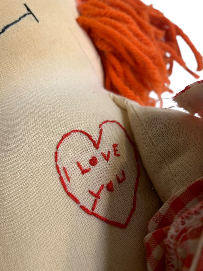 Vintage Raggedy Ann Doll Fabric 26 Inch Embroidered