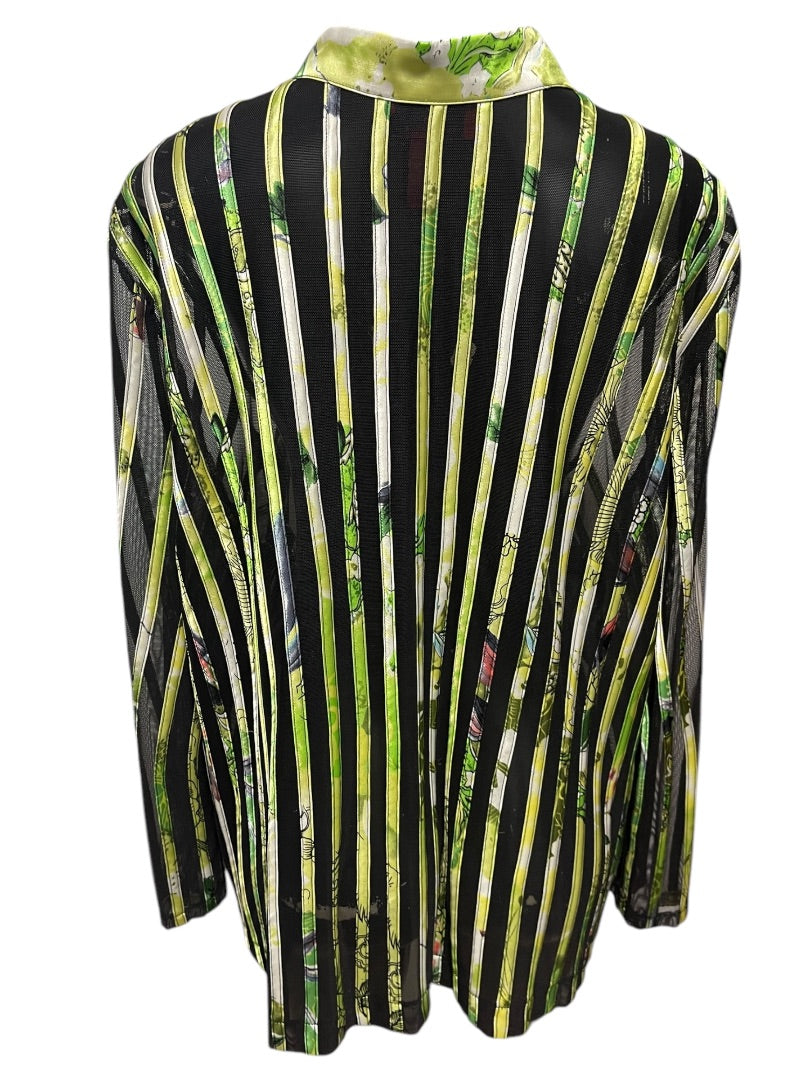 24W JS Collection Woman Striped Floral Sheer Longsleeve Zipper Shirt