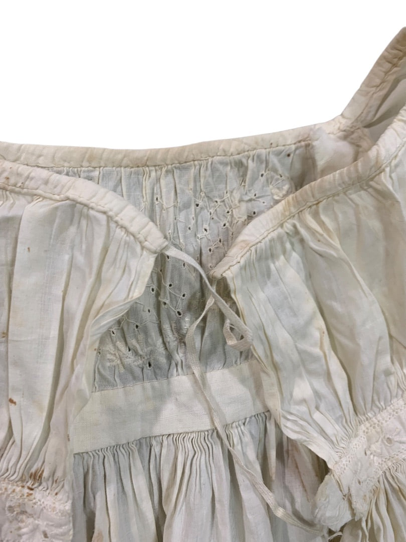 Antique Victorian Girls Gown Eyelet Embroidery 1800s Lace Trim