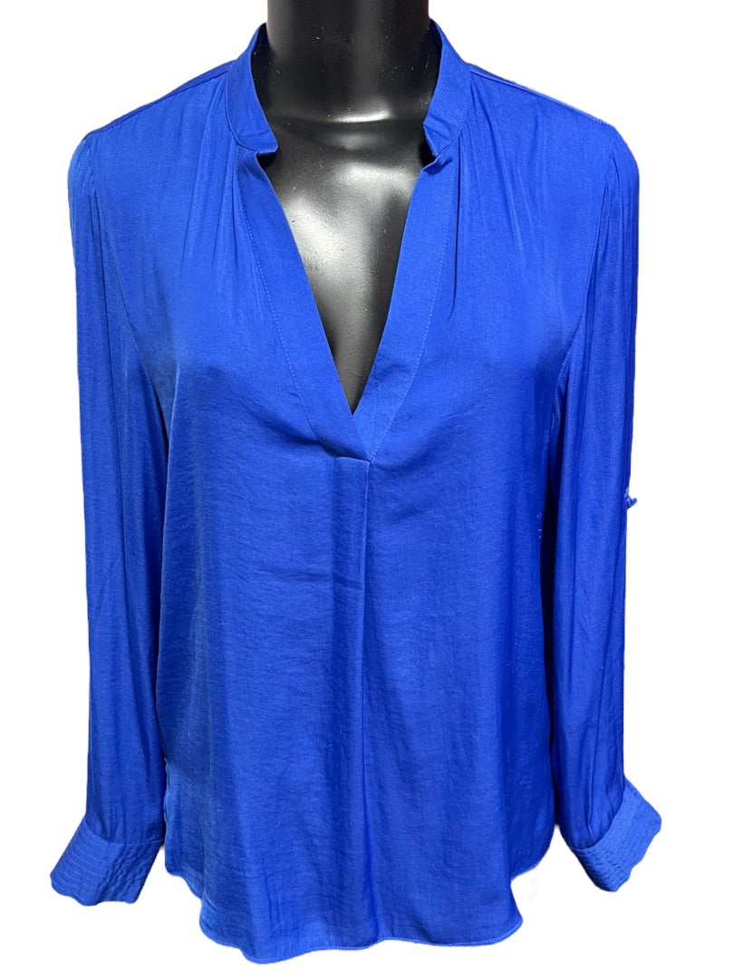 Small Naked Zebra Roll Tab Sleeve Womens Blouse Top Royal Blue