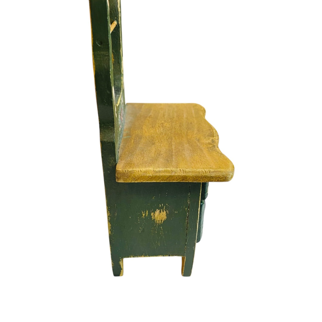 1980s Miniature Dollhouse Wash Basin Stand Rosemaling Hunter Green 6.75 Inch