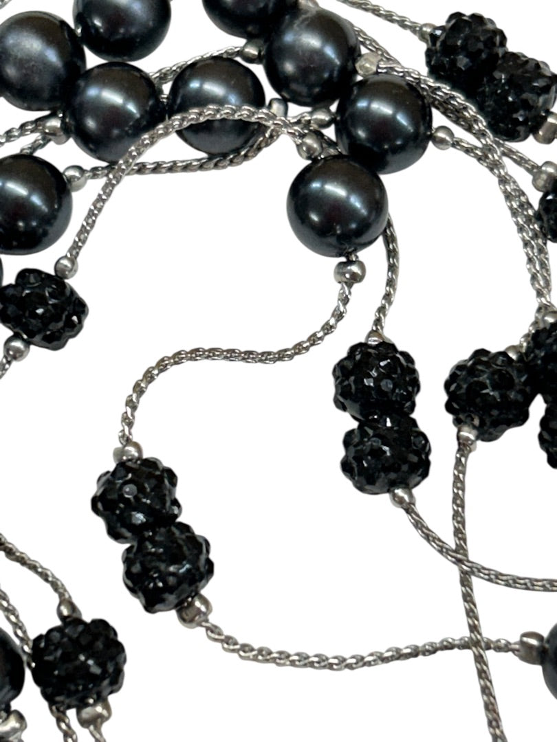 RMN Triple Strand Silvertone Beaded Tiered Necklace 16-20 Inches Lobster Clasp