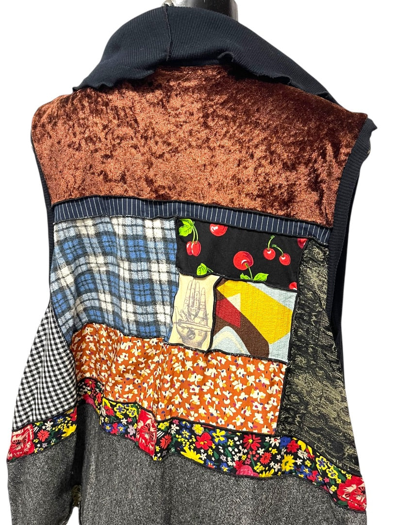 Medium Christy Fisher Sleeveless Patchwork Long Vest Made in USA
