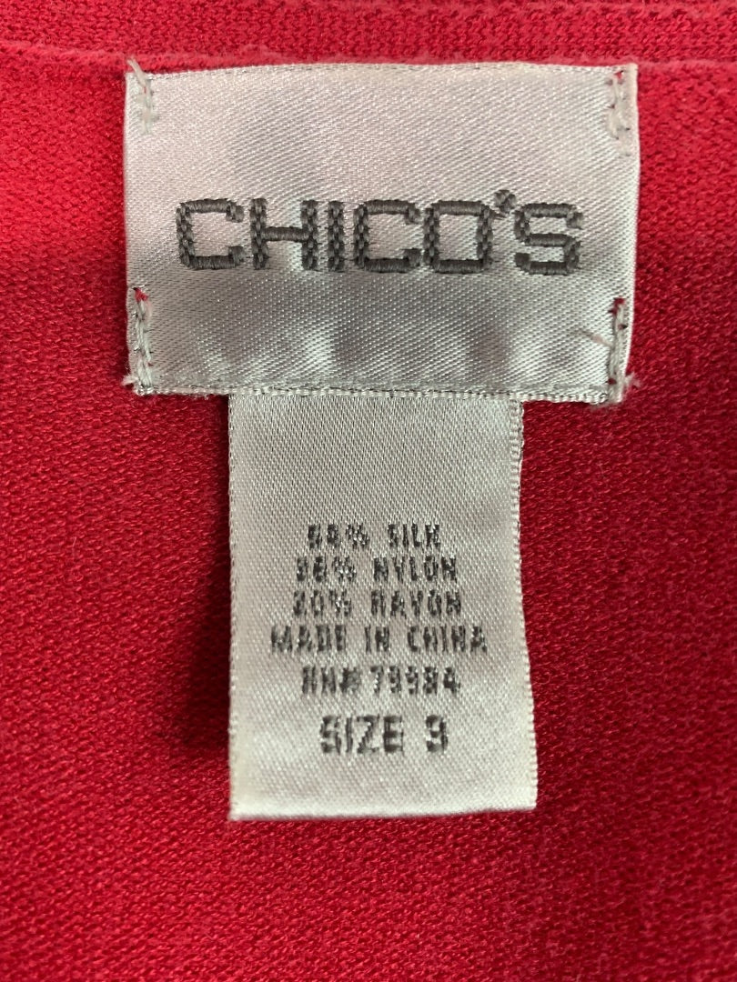 XL Chicos Womens Raspberry Red Lightweight V-Neck Sweater Silk Blend