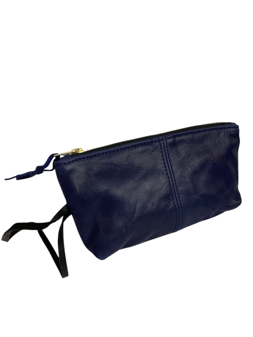 CAS Handmade Bright Navy Blue Leather Clutch Wristlet Zip Top