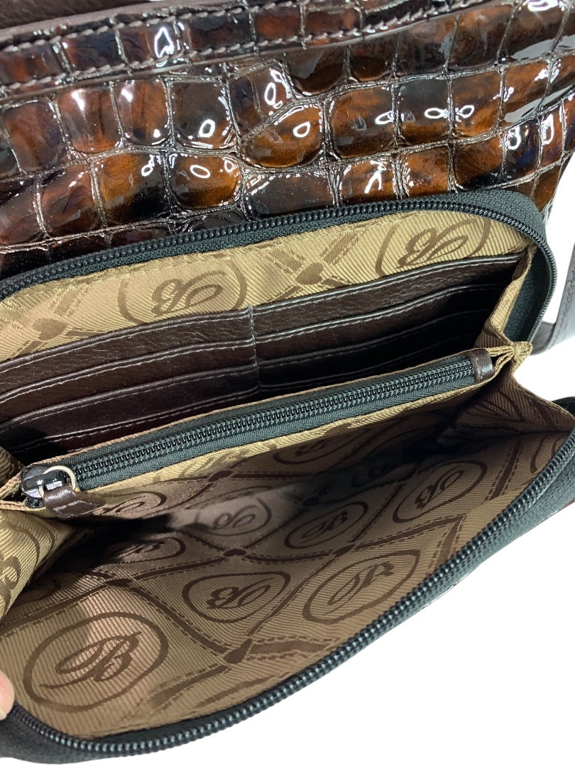Brighton Cher Front Wallet Organizer Patent Leather Brown Crossbody Bag
