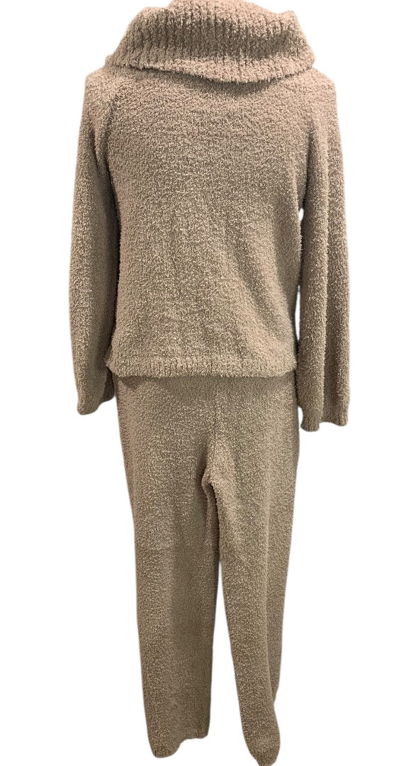 XL Pink Rose Womens Brown Teddy Fleece Pajama Set Lounge Wear