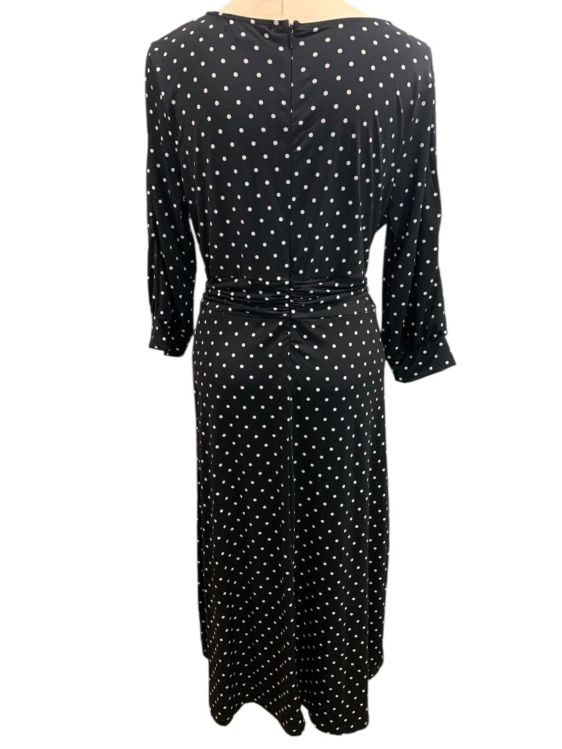 Size 14W Jessica London Stretch Dress Long Black Polka Dot Split Sleeve