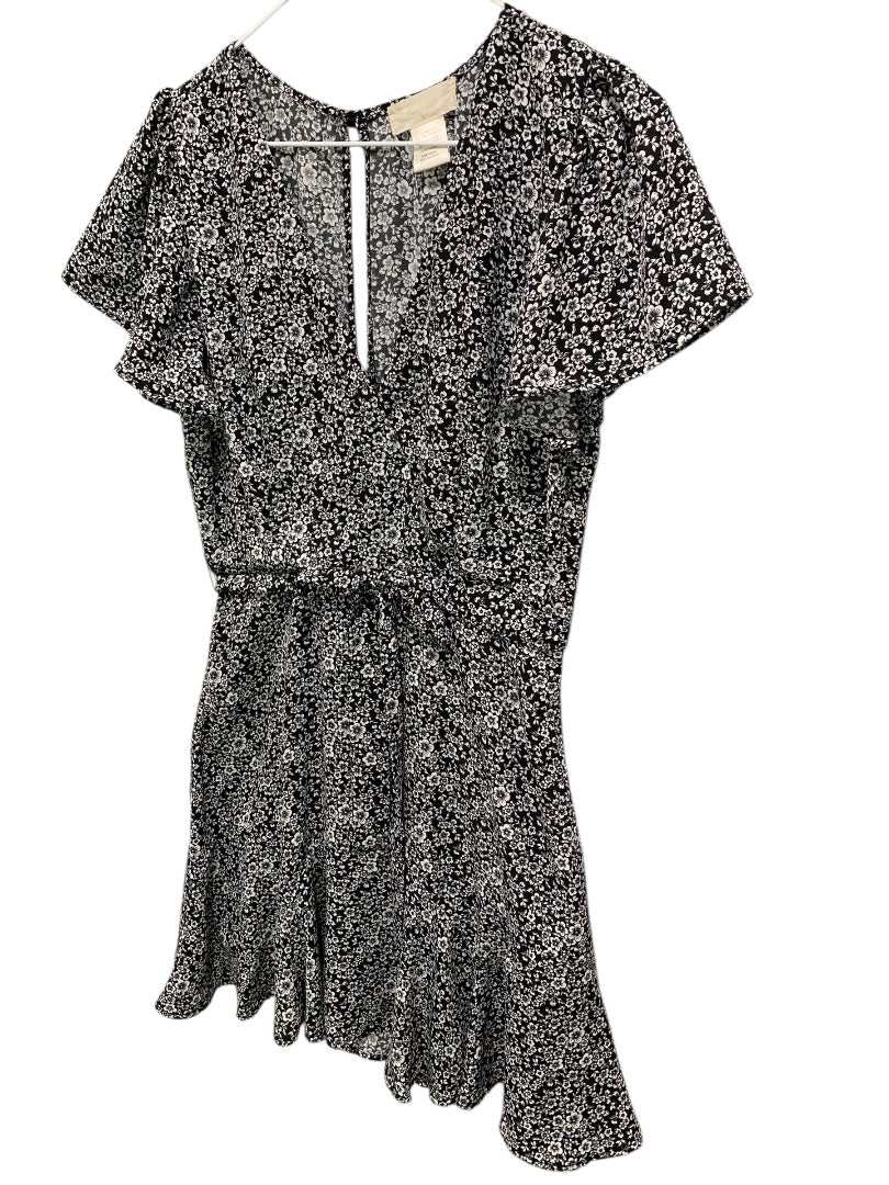 Small Altar'd State Black White Floral Dress Faux Wrap Short Sleeve
