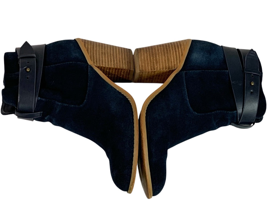 Size 6 Sole Society Womens Suede Booties Ink Blue Kelsita 3" Block Heel