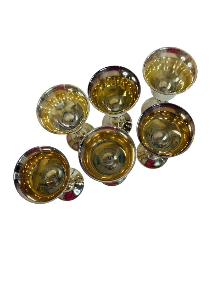 Set of 6 Silverplated Mini Goblets Cordial Glasses Stemmed 3.75"