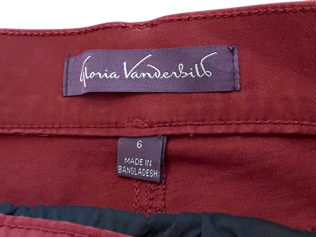 Size 6 Gloria Vanderbilt Womens Pull On Wide Leg Stretch Pants Burgundy