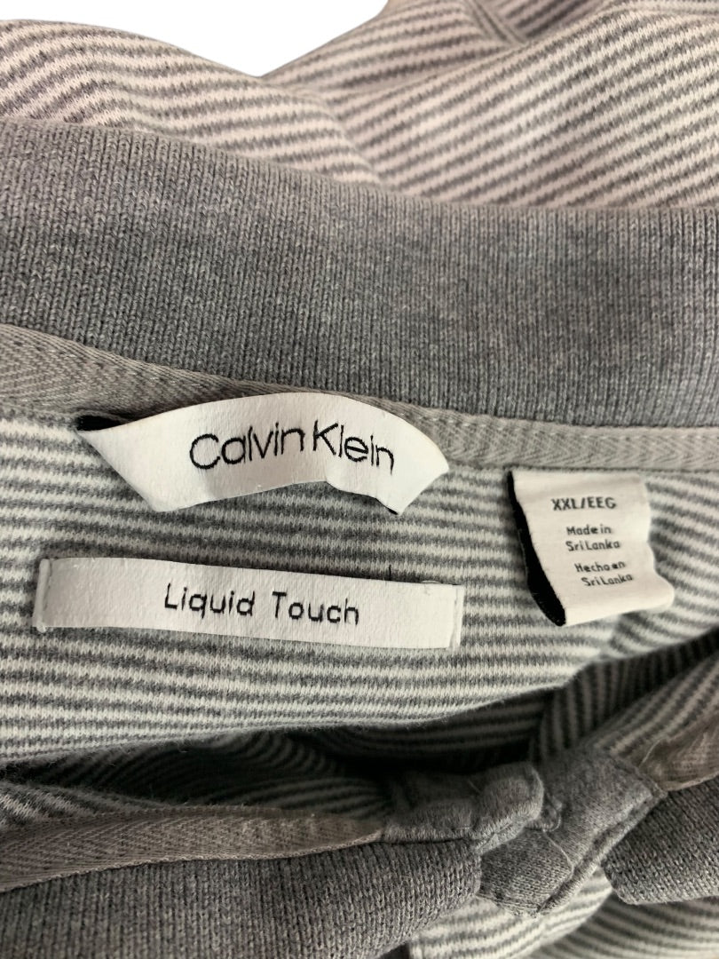 XXL Calvin Klein Mens New Gray Stripe Golf Polo Shirt Liquid Touch