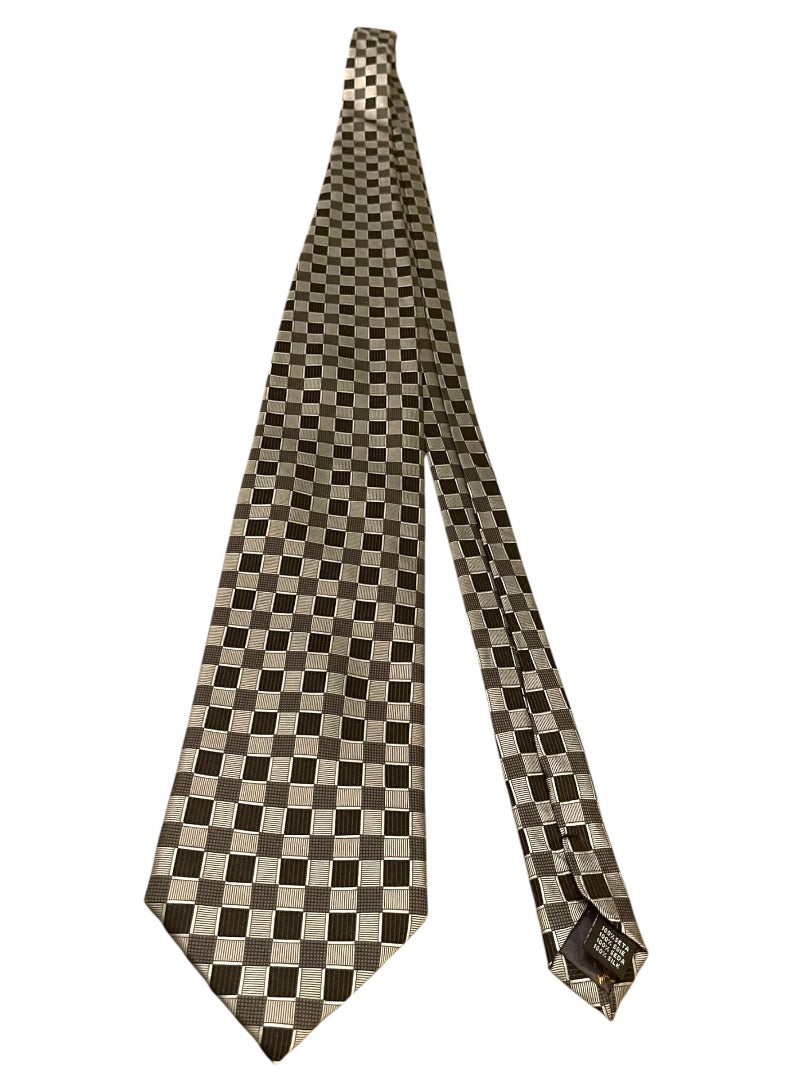 Valerio Garati Pure Silk Hand Made Square Pattern Tie Mens Necktie Black Gray