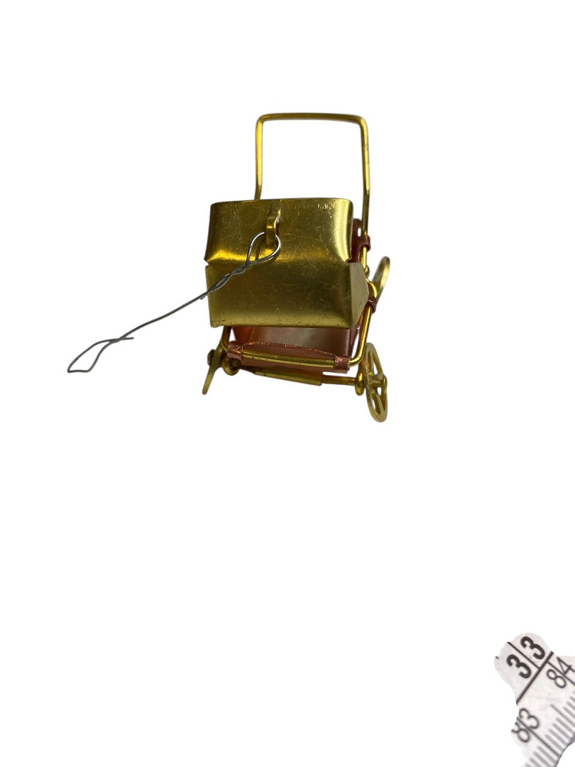 Vintage SSCO Taiwan Metal Baby Carriage Buggy Ornament Holiday Christmas