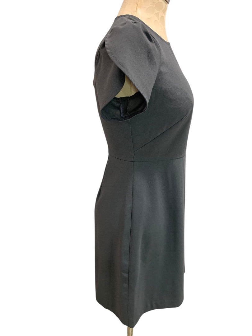 Size 2P Loft Petites Charcoal Gray A-Line Dress Button Embellished Shoulder