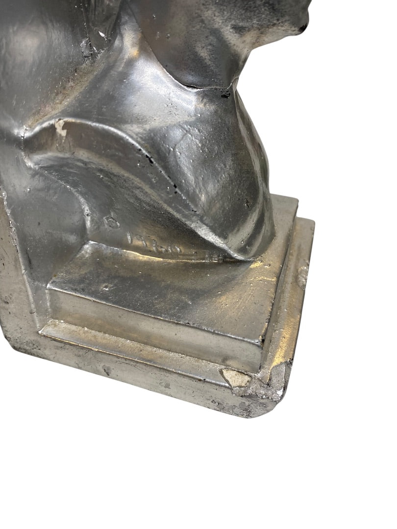 1960 Distressed Pair of Bookends Silver Bust of Washington Plaster Creepy