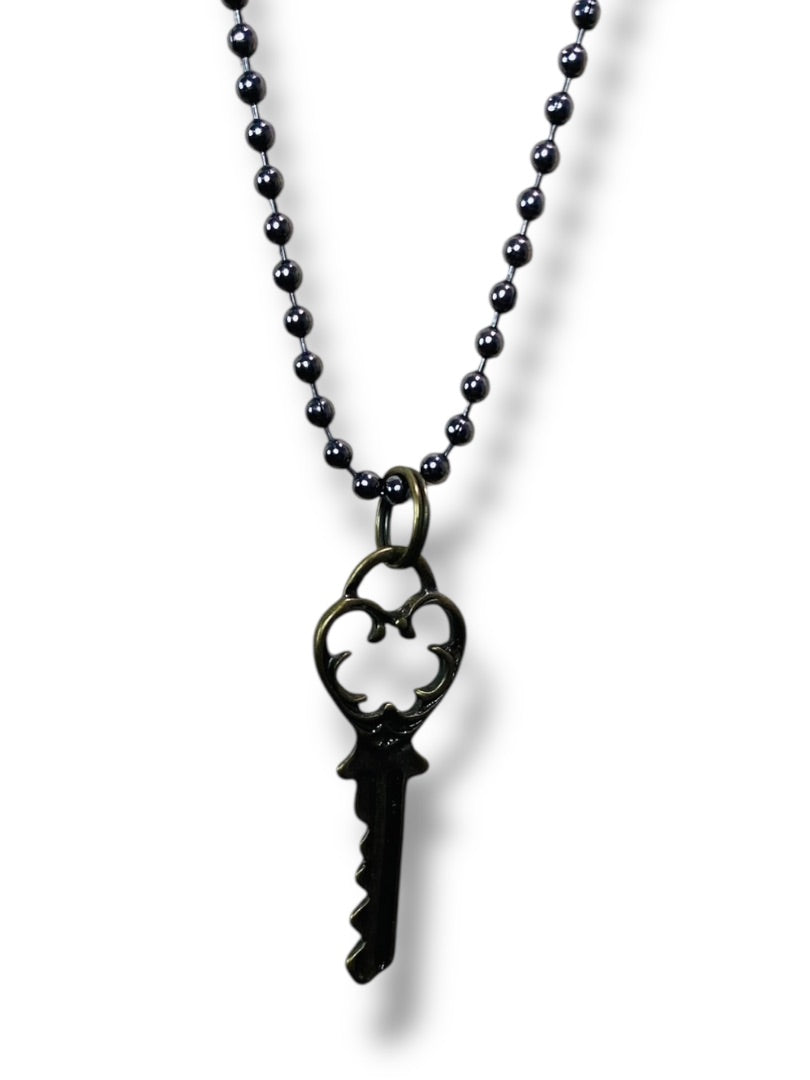 Bronze Color Necklace Bead Chain Skeleton Key Pendant 30"