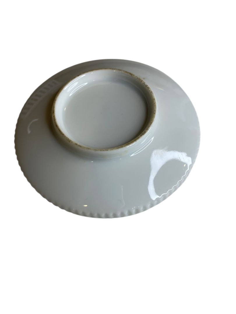 Small Trinket Dish Blue White Flower 4" Diameter Vintage