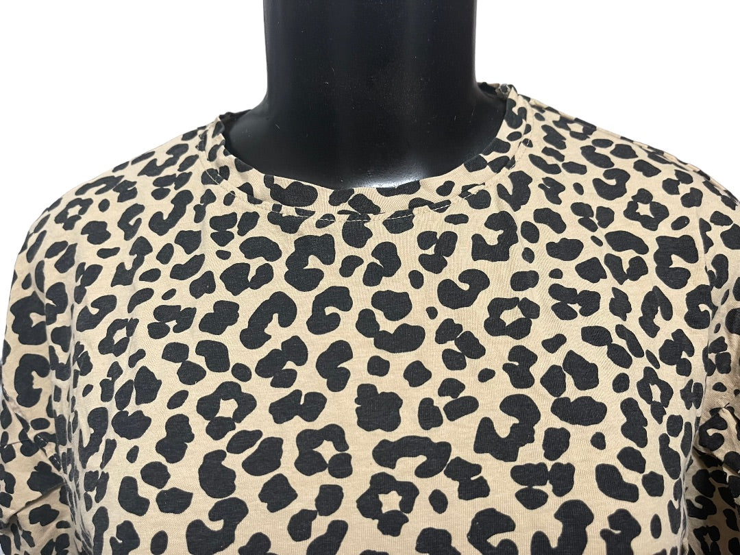 13-14 Zara Girls Crew Neck Long Sleeve Animal Print Cotton Girls Shirt Brown