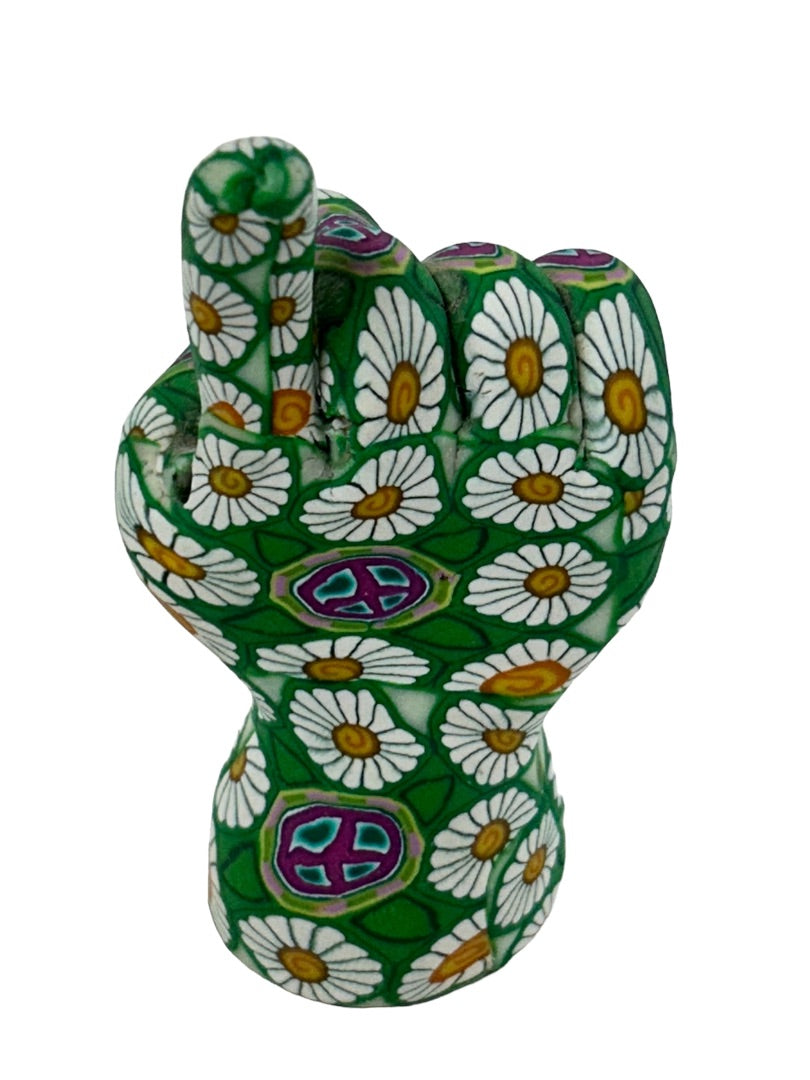 Clay Ring Holder Green Daisy Peace Sign Monogram "D" 3 Inches High