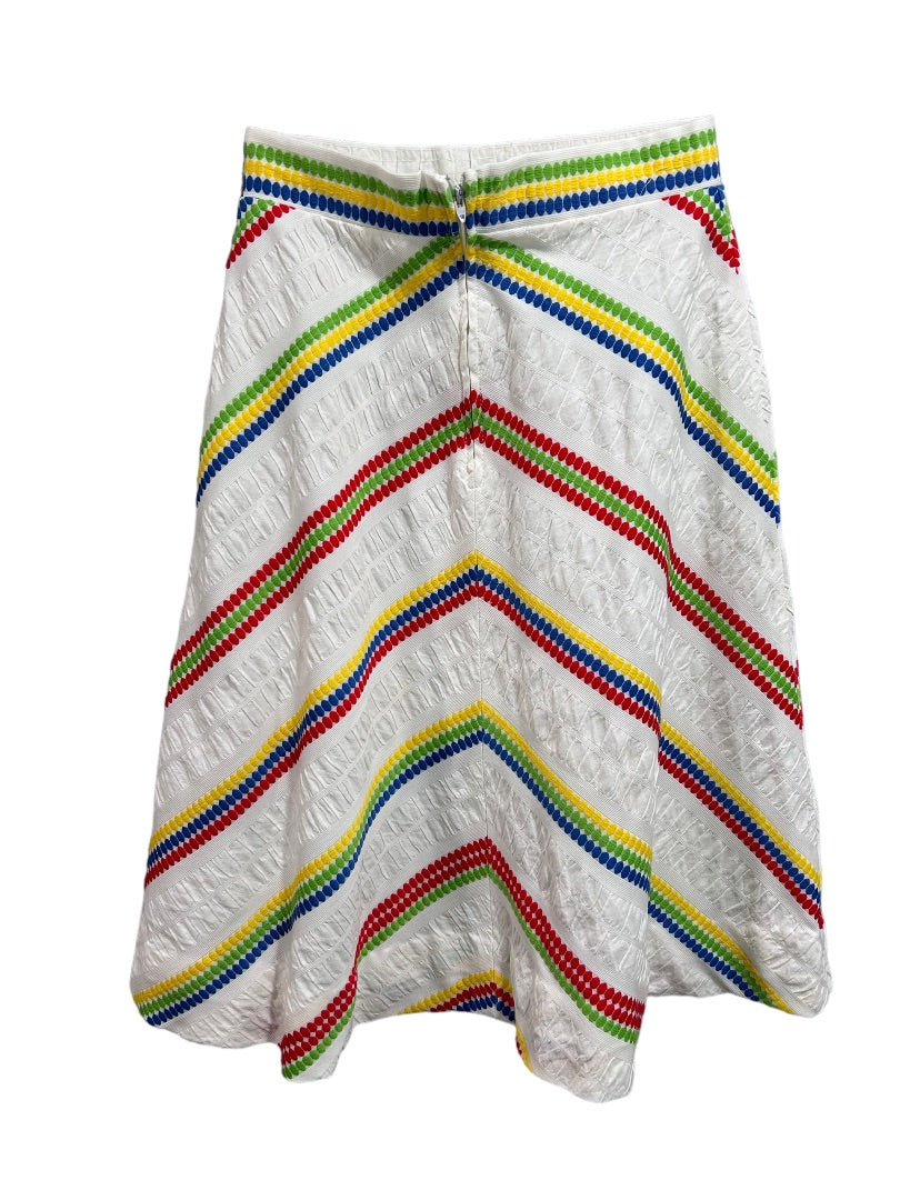 Kmart Vintage Rainbow Midi Skirt 1980s White A-Line Retro Fun