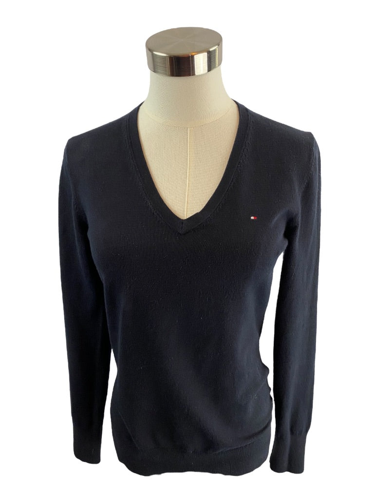 Small Tommy Hilfiger Women's Pima Cotton Navy Blue Lightweight V-Neck Sweater