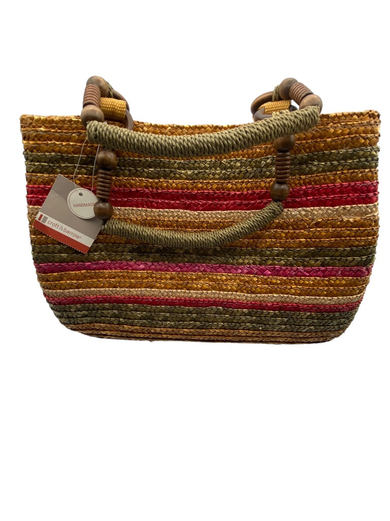 Kohl's Earth Multicolor Straw Handbag Purse Tote Style New Lined Striped Snap Closure