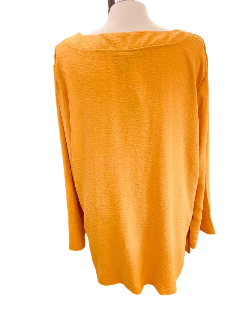 18/20 Asley Stewart Womens New Yellow Gold Crinkle V-Neck Pull Over Blouse Top