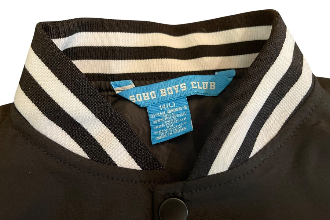Large (14) SOHO Boys Club Extreme Jacket Racing Black Snap Up Youth