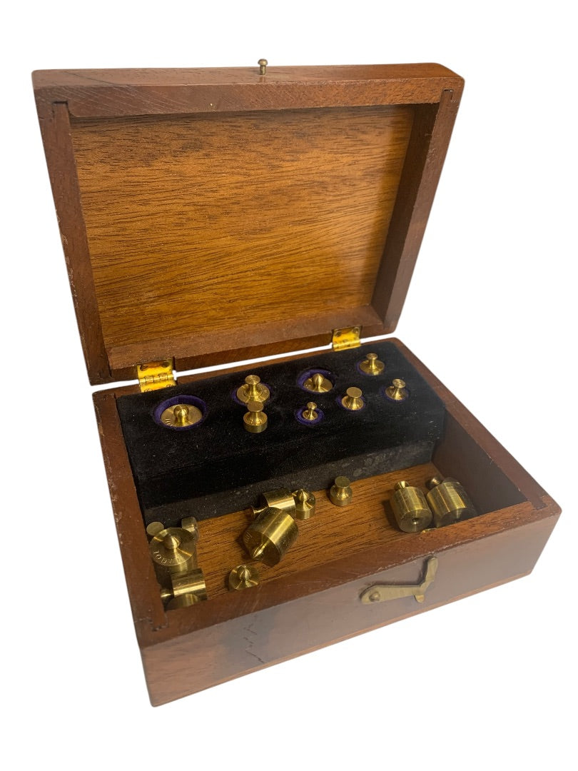 Vintage Lot of 25 Jewelers Weights in Wooden Box Apothecary Medical B