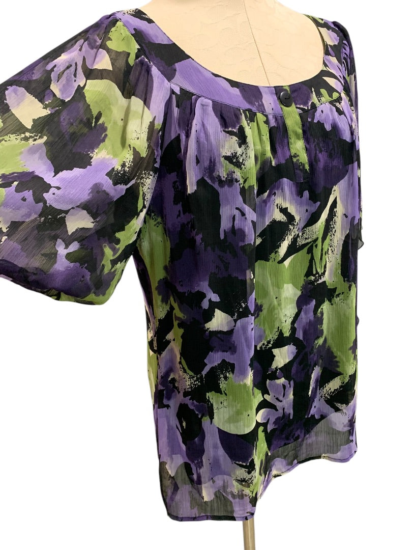XL Sara Michelle Pullover Womens Flowy Blouse Shirt Scoop Neck