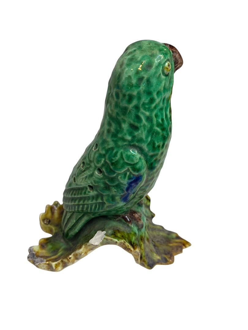 Vintage Majolica Portugal Figural Green Parrot Frog 5 Inch