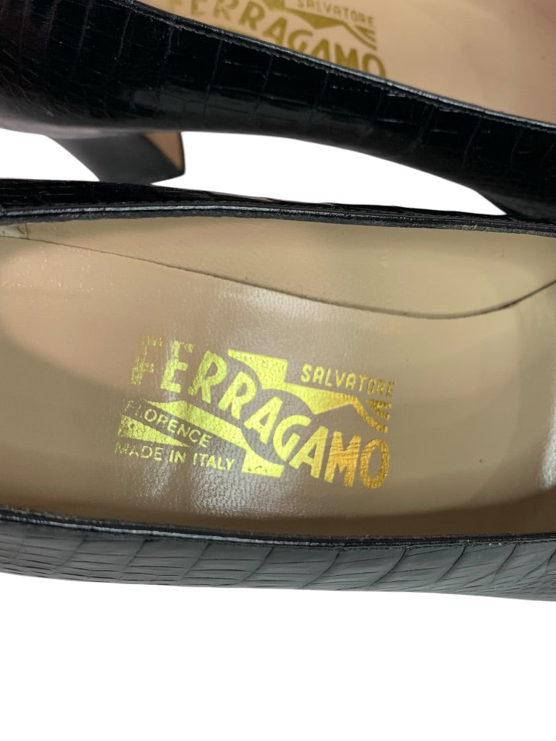 Size 8.5 Salvatore Ferragamo Womens Pumps Nilla Black Croc