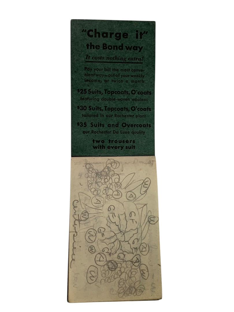 1936 Bond Clothes Promotional Notepad Scranton PA 3.7" x 2.2"